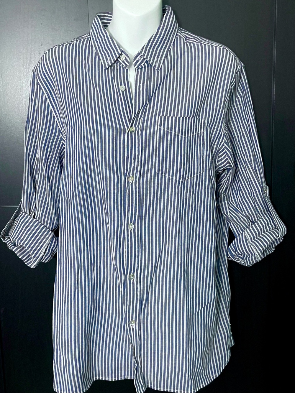 Iris ~ Blue and White Striped Casual Button-Down Shirt